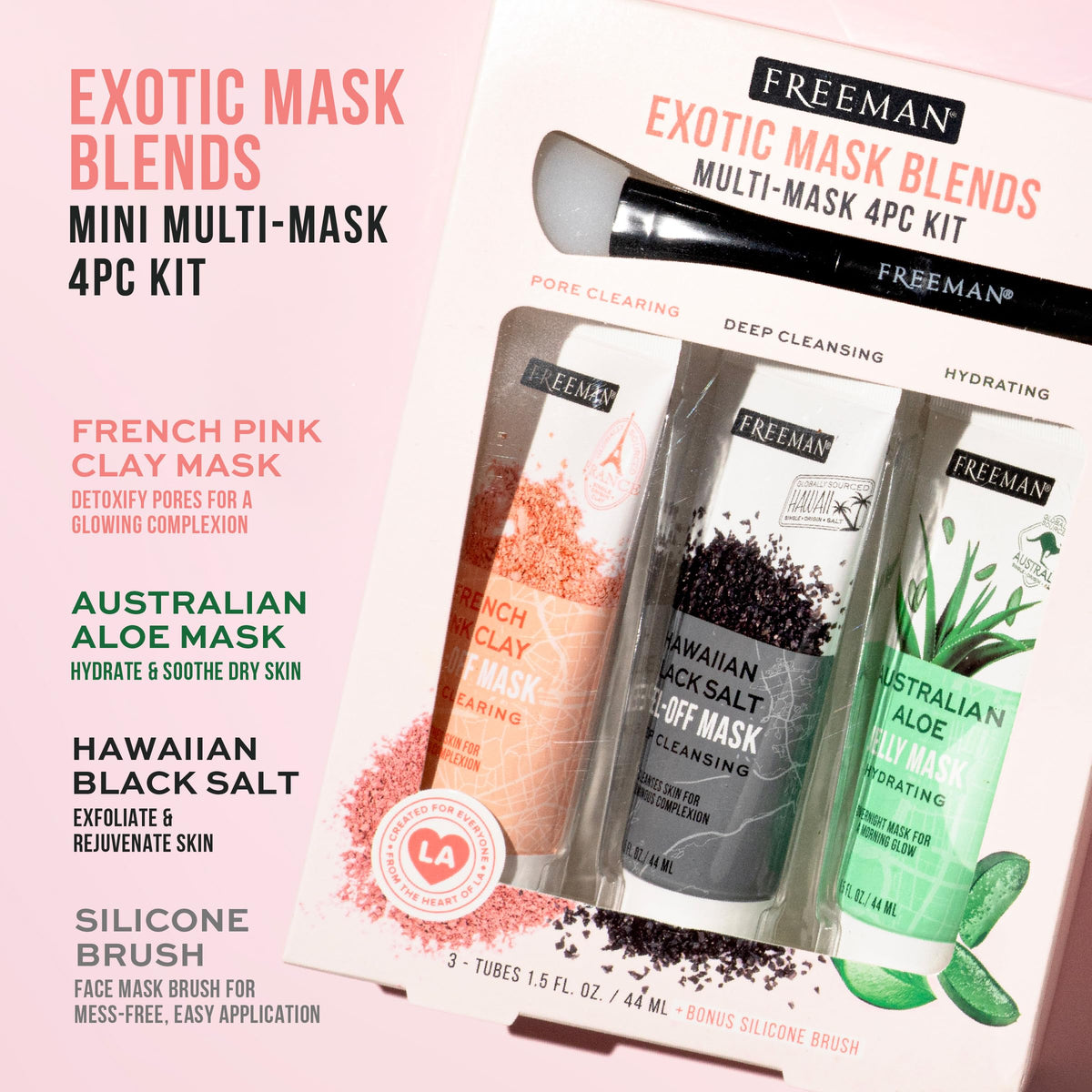 Freeman close-up of mask textures highlighting creamy jelly and peel-off clarity