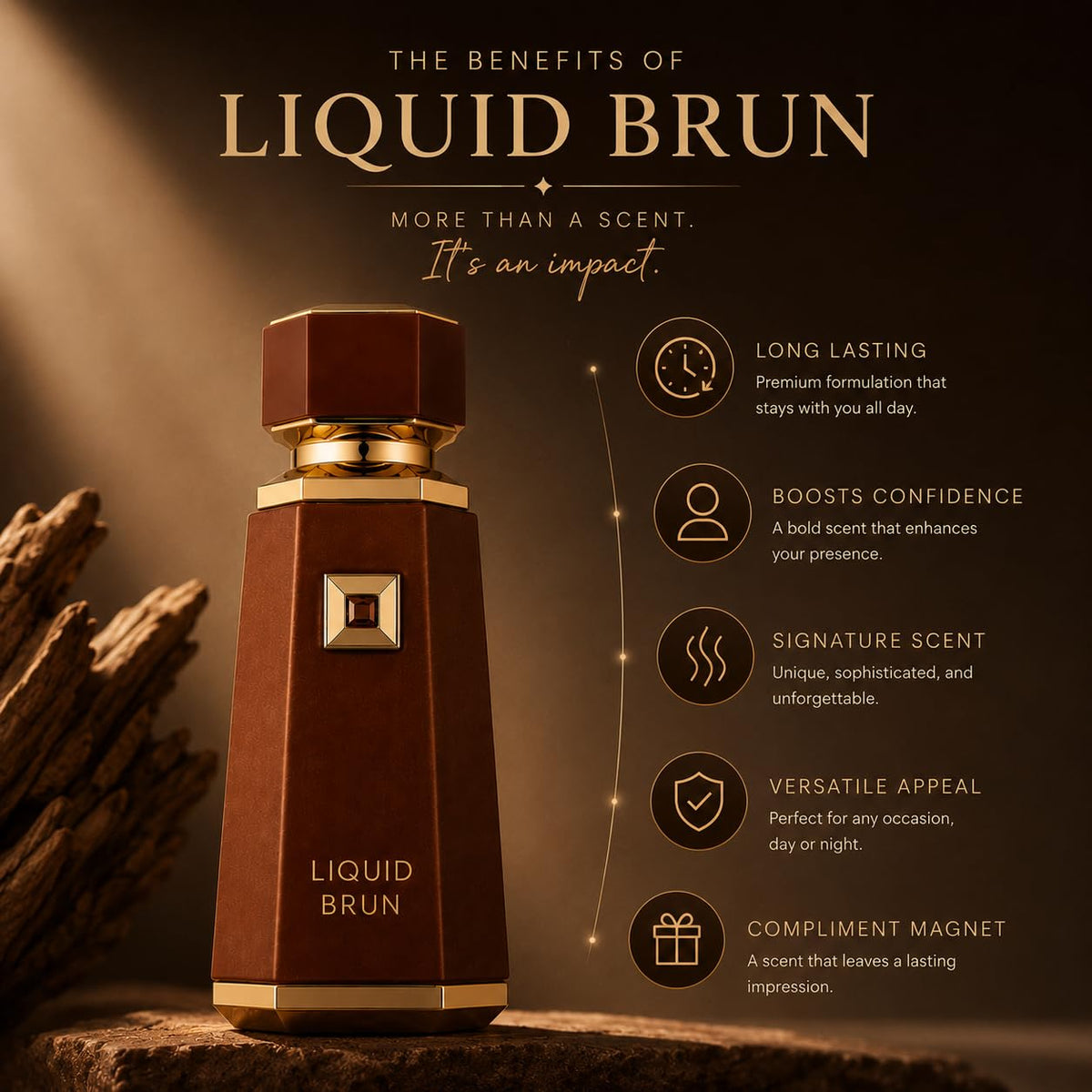 French Avenue Liquid Brun bottle held in hand for scale, illustrating the 100ml size and travel convenience