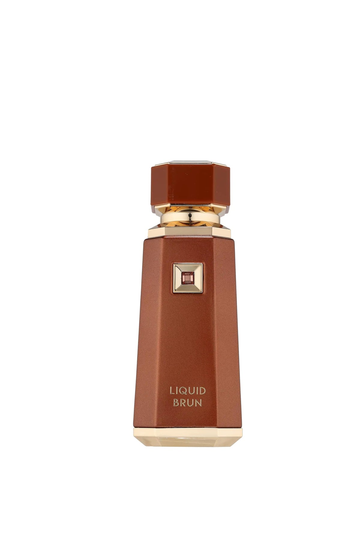 French Avenue Liquid Brun brown bottle detail showing golden accents and warm, refined finish