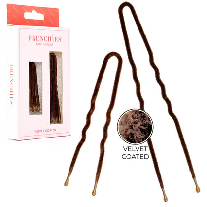 Frenchies front packaging showing brown velvet pins and count, clear product info