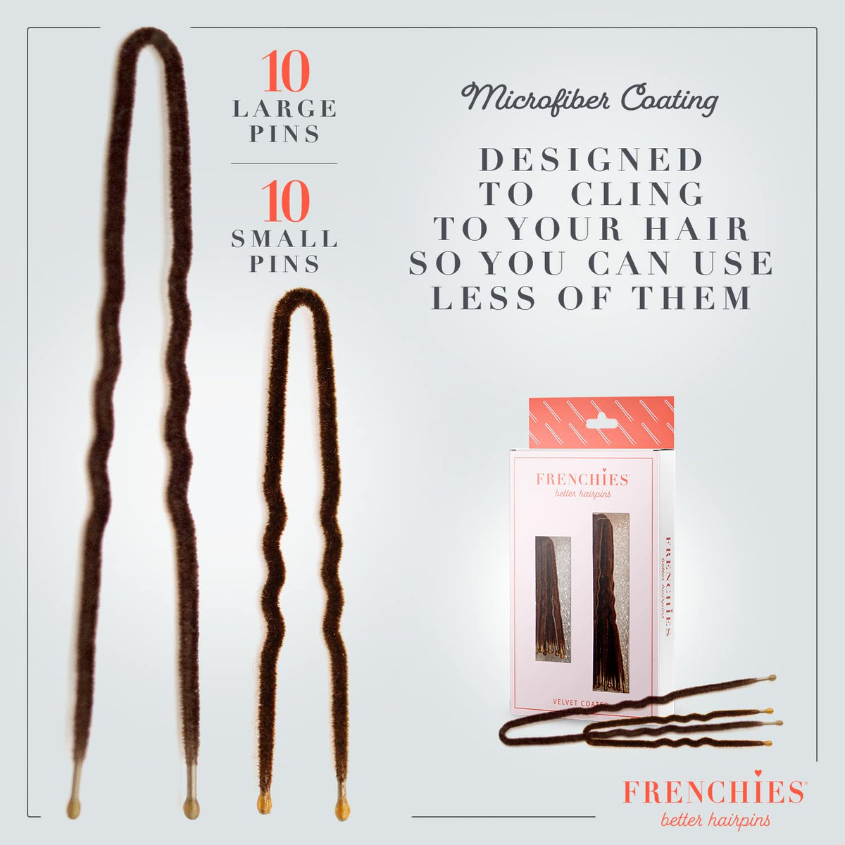 Frenchies pins blended in chestnut hair to stay discreet and invisible benefit