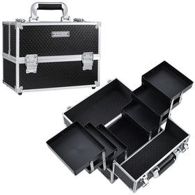 FRENESSA front view of black train case showing compact exterior and durable finish