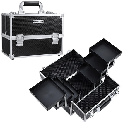 FRENESSA front view of black train case showing compact exterior and durable finish