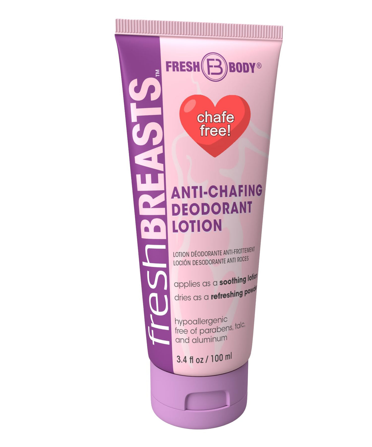 Fresh Body Fresh BREASTS front tube showing packaging and benefit of chafe relief