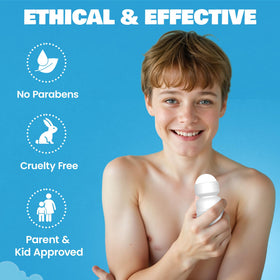 Fresh Kidz label close-up listing aluminum-free, gentle ingredients benefit
