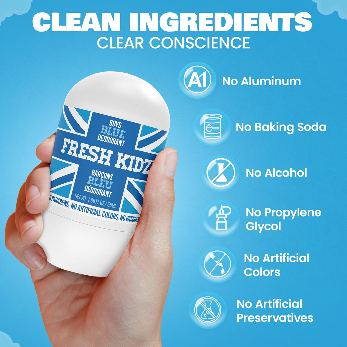Fresh Kidz texture on skin demonstrating quick-dry, non-staining benefit