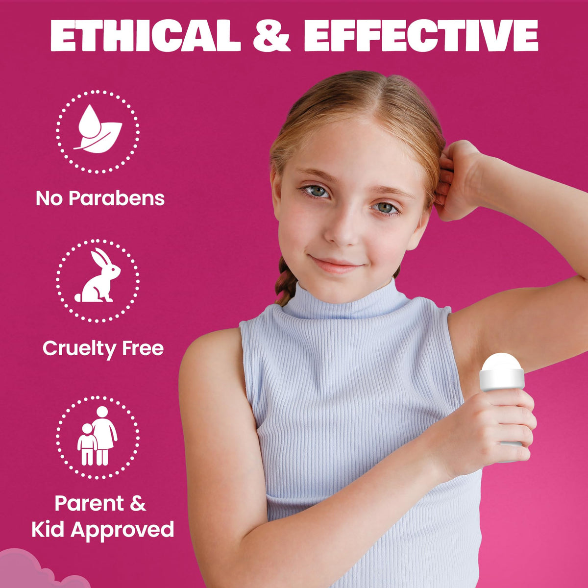 Fresh Kidz being applied underarm demonstrating easy, mess-free use