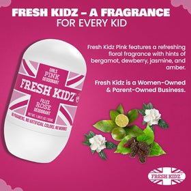 Fresh Kidz on bathroom shelf with kid-friendly toiletries for daily routine