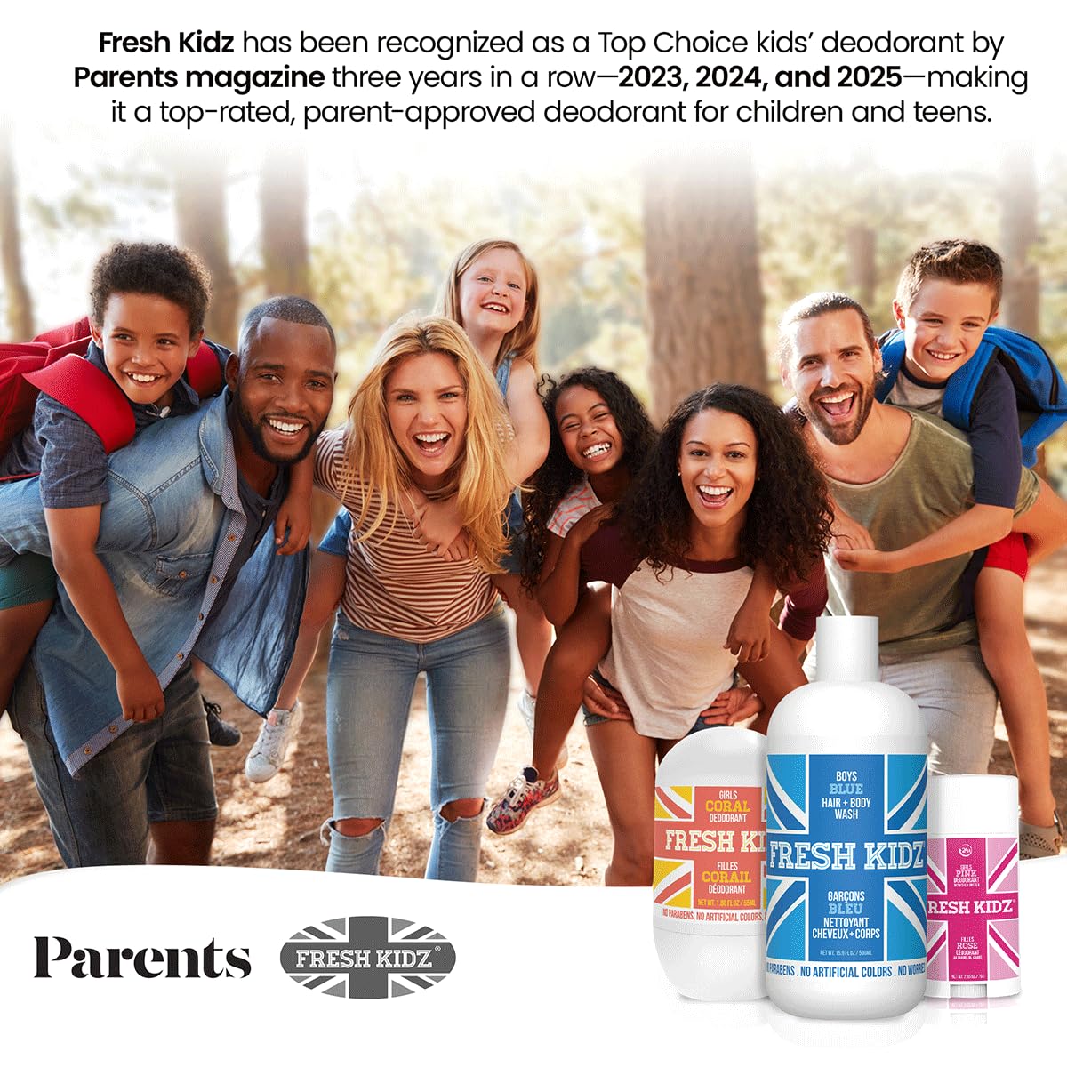Fresh Kidz back label close-up listing ingredients and safety benefits