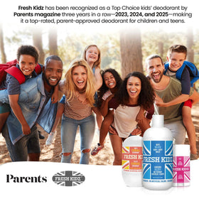 Fresh Kidz back label close-up listing ingredients and safety benefits