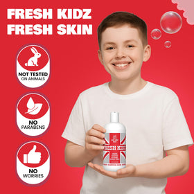 Teen using Fresh Kidz in shower for quick clean after sports