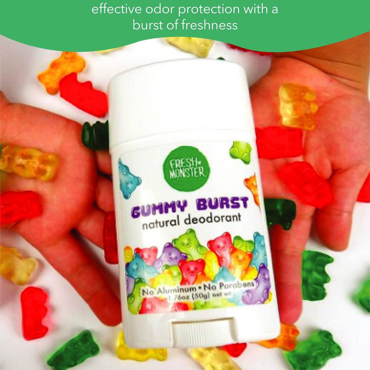 Fresh Monster label close-up showing aluminum-free and dermatologist-tested claims