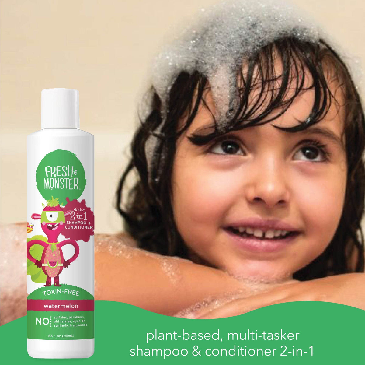 Fresh Monster foam texture on hand demonstrating gentle lather and easy rinse