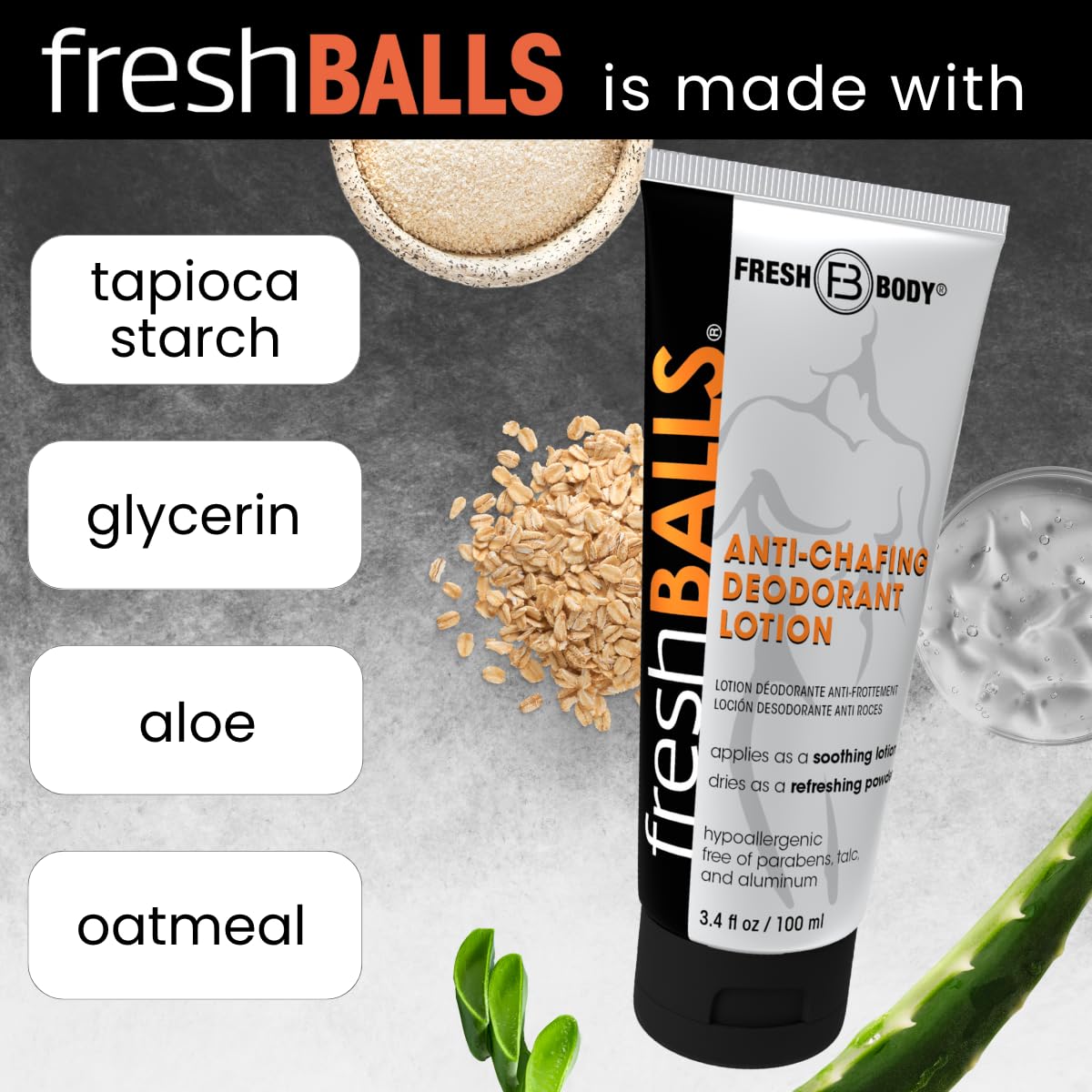 Fresh Body FB label close-up showing ingredient list and claims