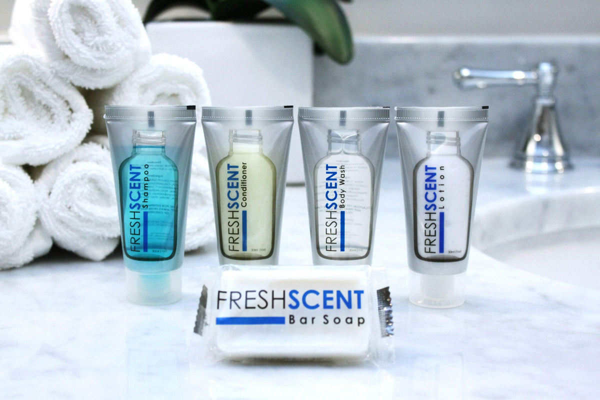Freshscent bars displayed in a hotel bathroom demonstrating guest use