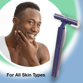 Freshscent razor in hand during shaving to show grip and practical use