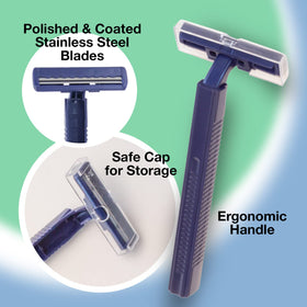 Freshscent razor with clear safety cap protecting blades for safe storage
