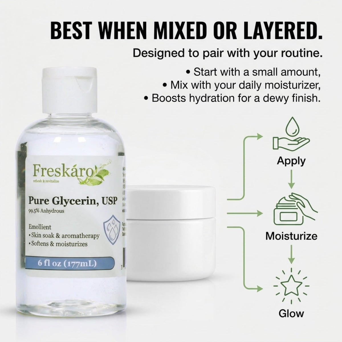Freskáro bottle held in hand for size comparison and portable convenience