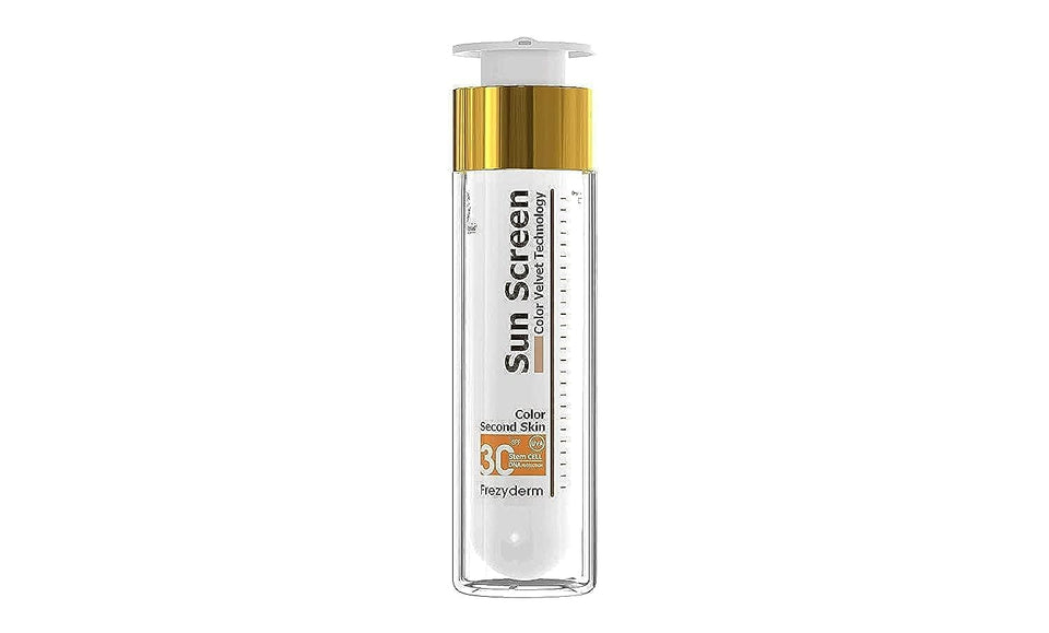 FREZYDERM front tube view showing tinted velvet SPF30 and packaging benefits