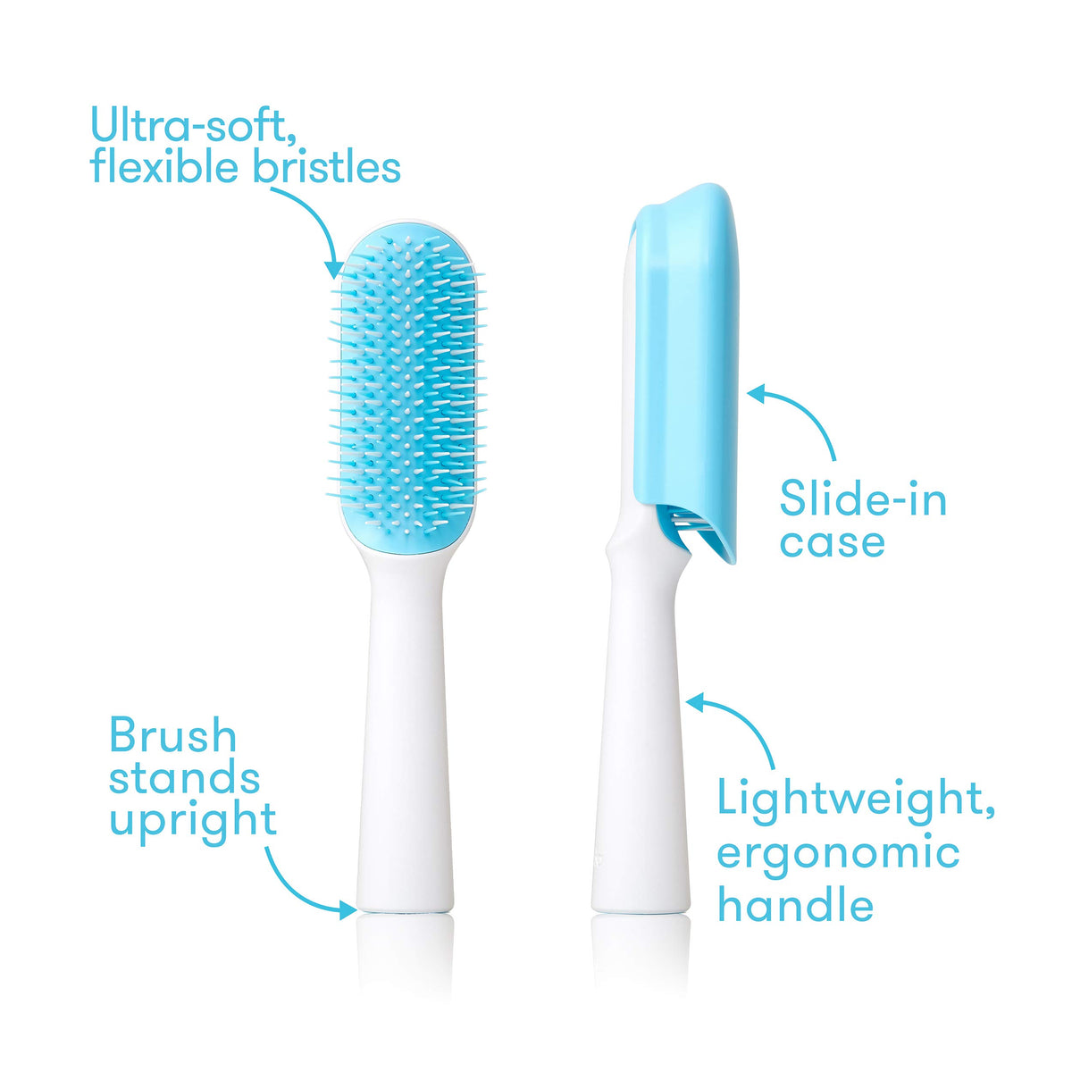 Frida Baby close-up of firm flexible bristles demonstrating gentle detangling
