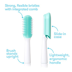 Frida Baby close-up of flexible bristles demonstrating gentle glide and reduced pulling