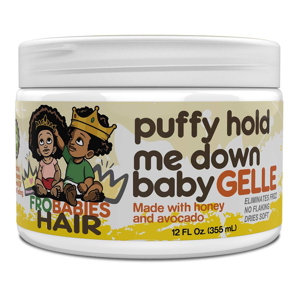 FroBabies Hair Puffy Hold Me Down Baby Gelle 12oz jar label visible for product identification