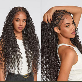 Frodio front view full lace braided wig showing natural hairline and full silhouette