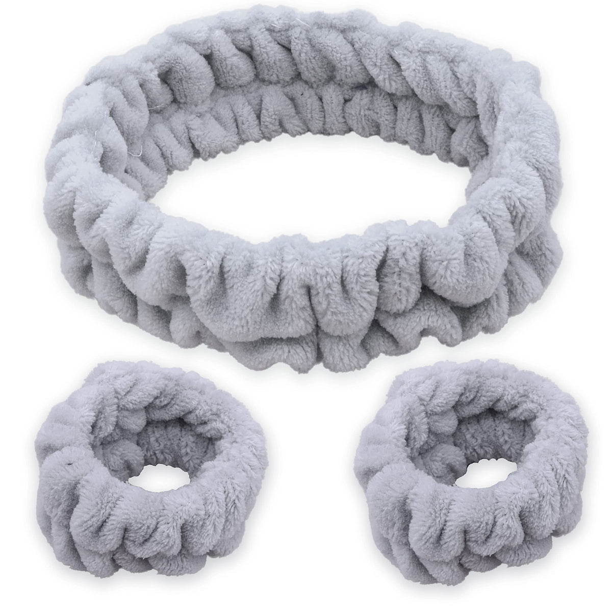 FROG SAC front view of gray headband and wristbands showing neat fit and comfort