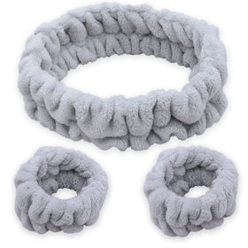 FROG SAC front view of gray headband and wristbands showing neat fit and comfort