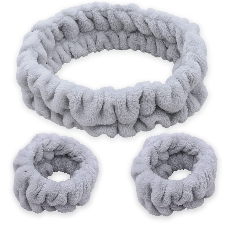 FROG SAC front view of gray headband and wristbands showing neat fit and comfort