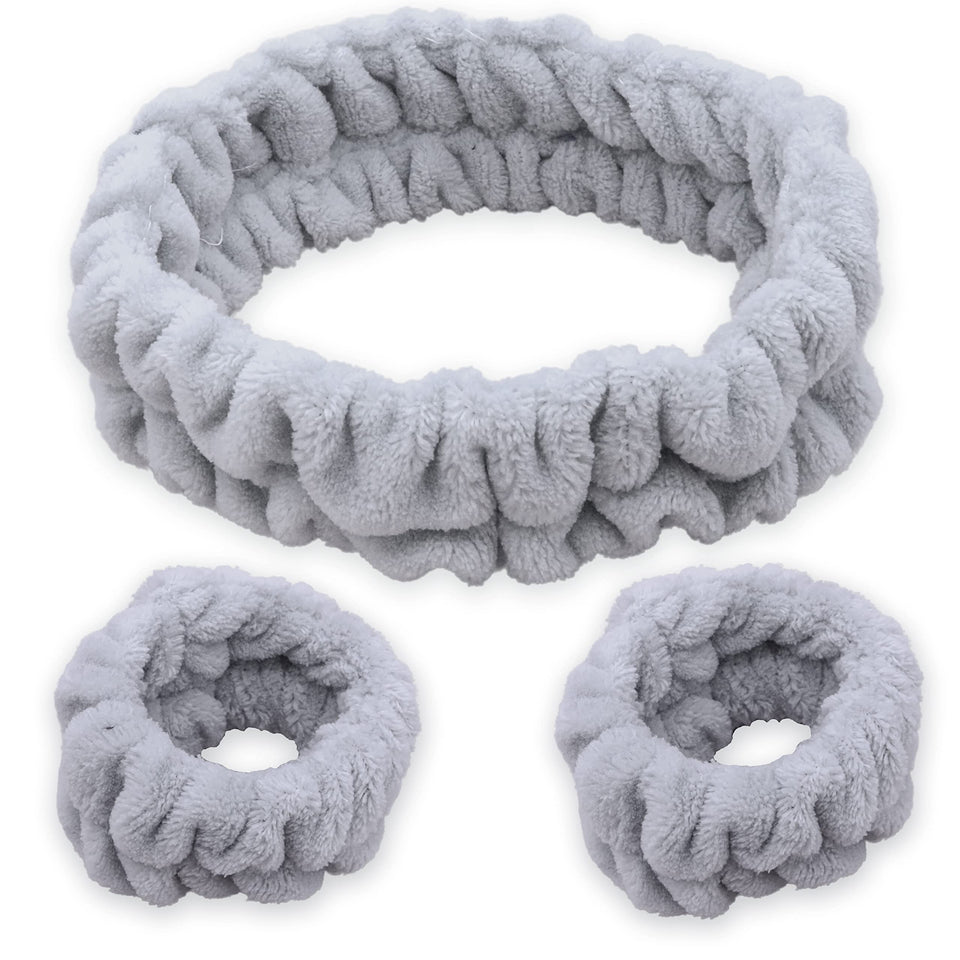 FROG SAC front view of gray headband and wristbands showing neat fit and comfort