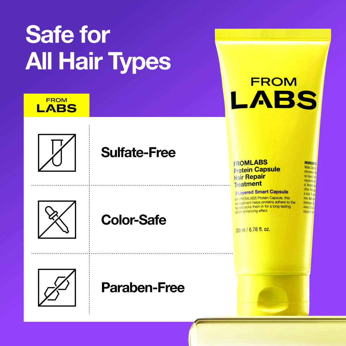 FROMLABS size comparison with hand highlighting 6.76 fl oz travel-friendly benefit