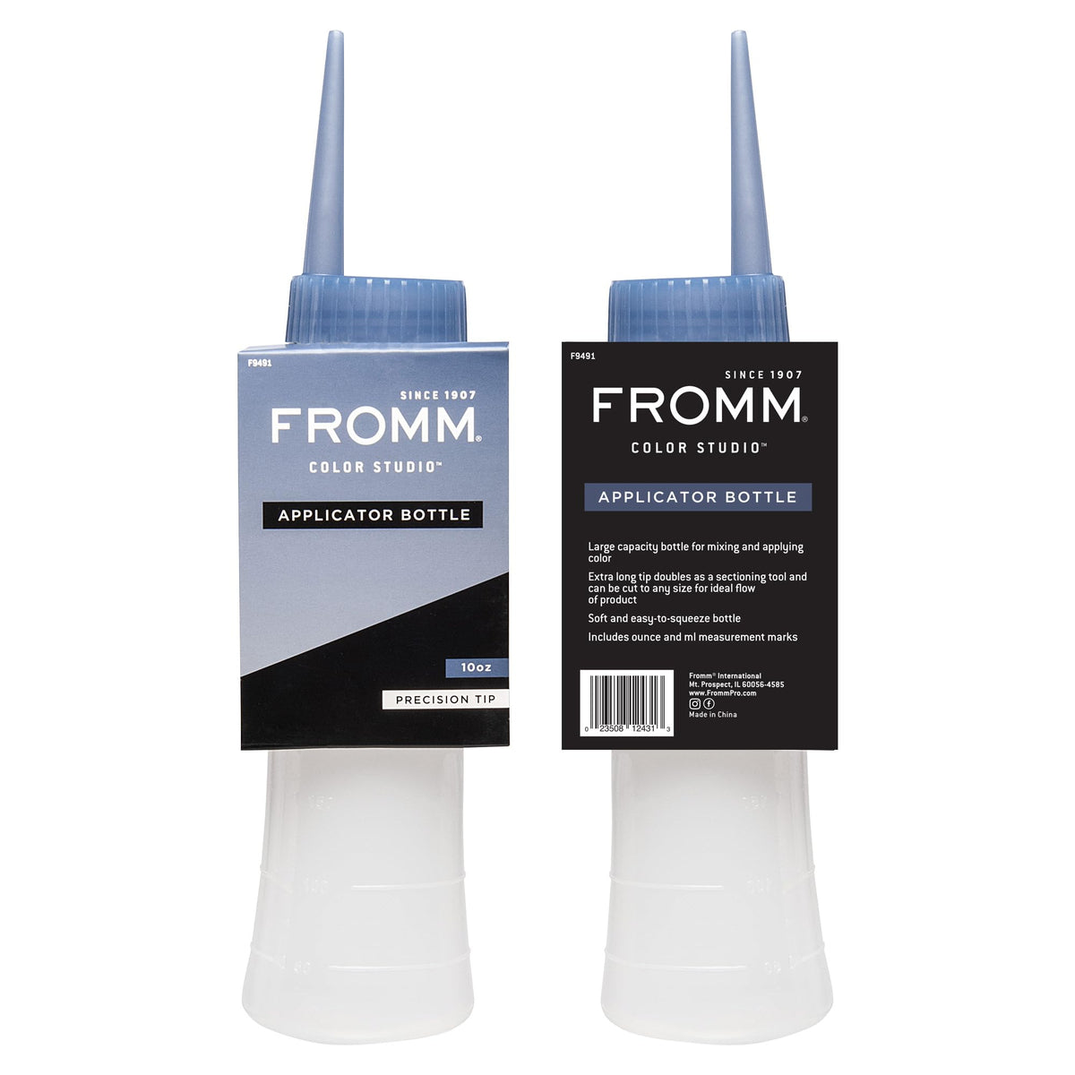 Fromm bottle being rinsed and cleaned for reusable, low-waste salon efficiency