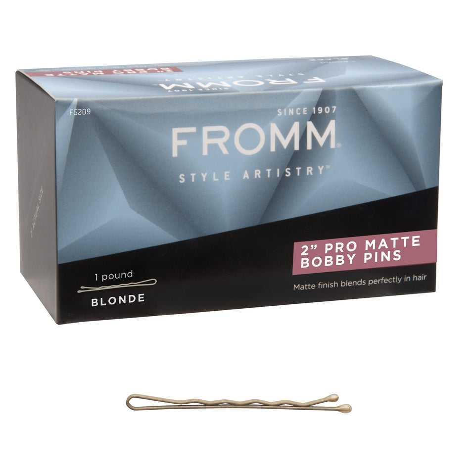 Fromm front box matte blonde showing 600 pins and secure packaging benefit