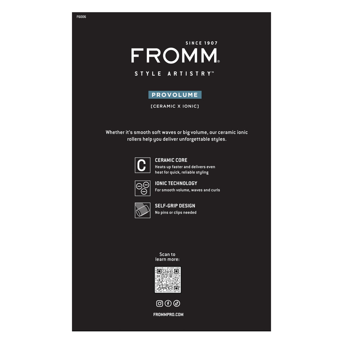 Fromm ProVolume rollers arranged on bathroom vanity showing at-home salon results benefit