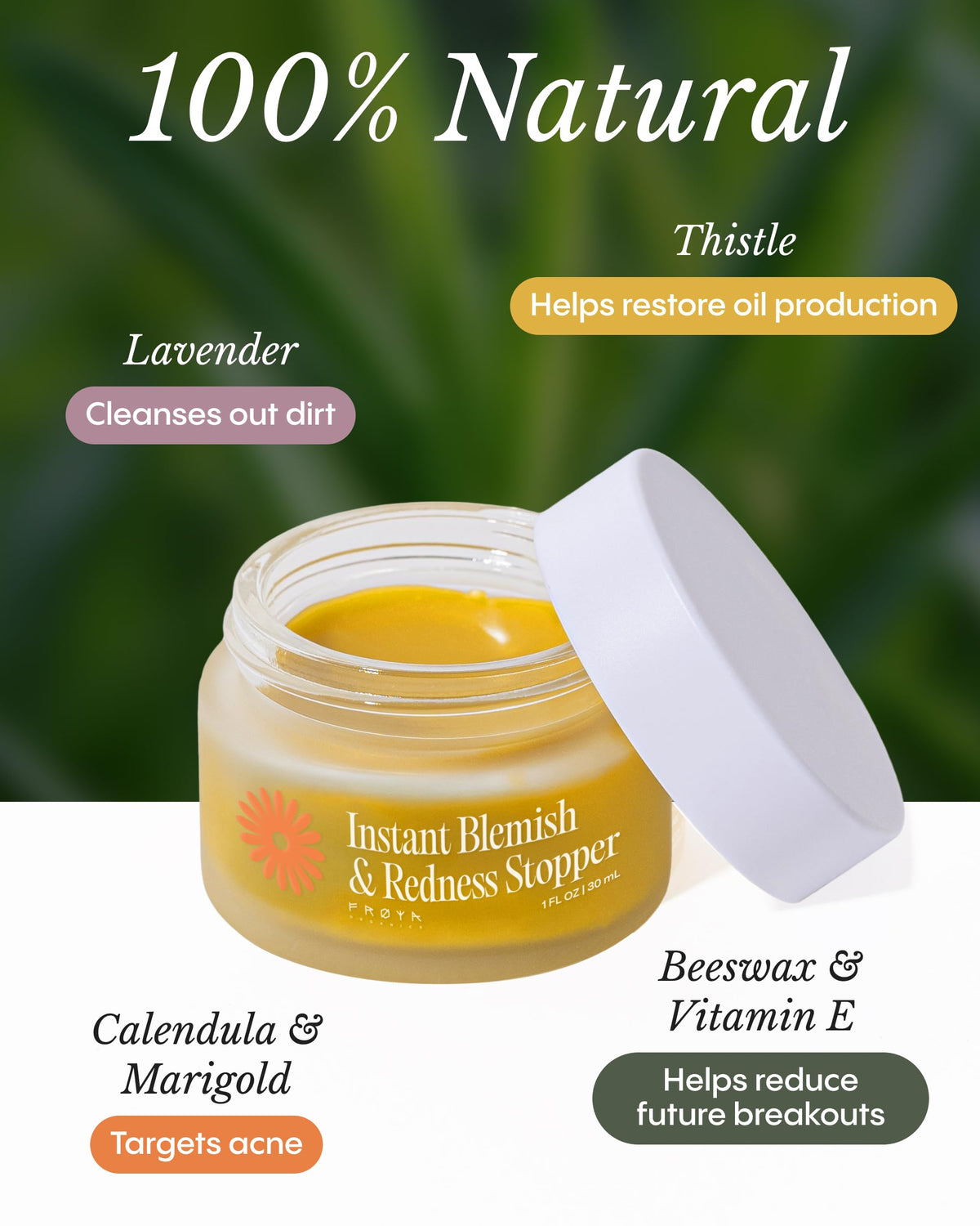 FRØYA thistle oil pipette showing lightweight oil that helps balance skin hydration