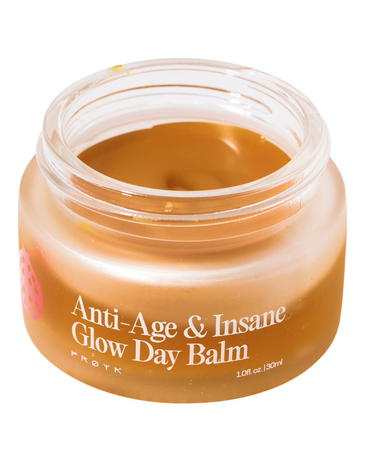 FRØYA front jar view showing compact 30ml packaging and instant glow benefit