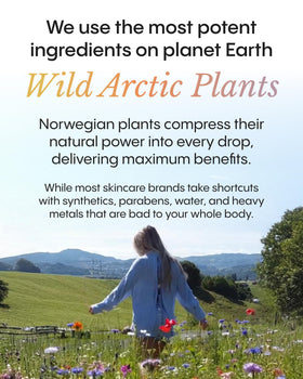 FRØYA label detail highlighting Arctic botanicals and transparent ingredient benefits
