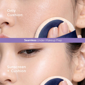 FRUDIA product applied to cheek illustrating no white cast and seamless finish