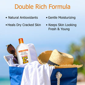 Fruit of the Earth applied to hands demonstrating quick absorption and softness