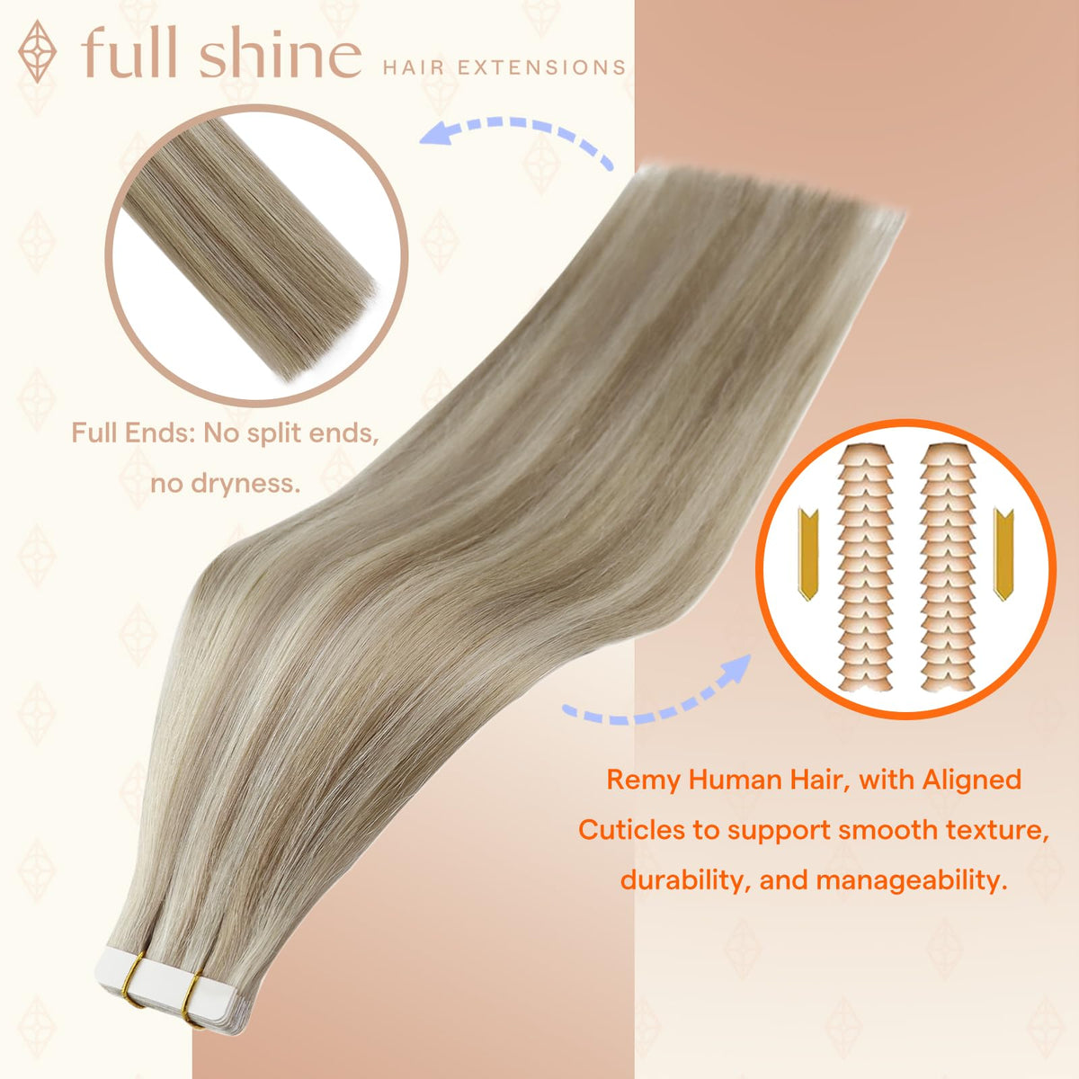 Fshine close-up of hair strands with intact cuticles showing natural texture and smooth blending