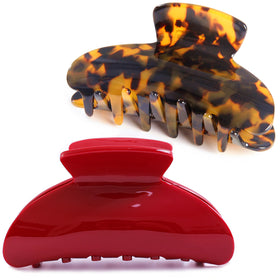 Fsmiling front view of tortoise and red clip pair showing design and secure hold