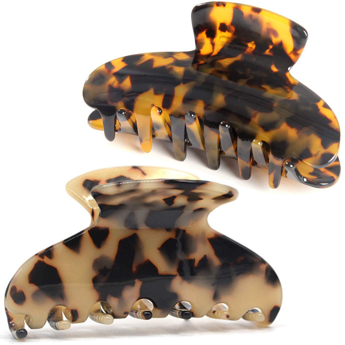 Fsmiling front view tortoise shell clip showing elegant hold benefit