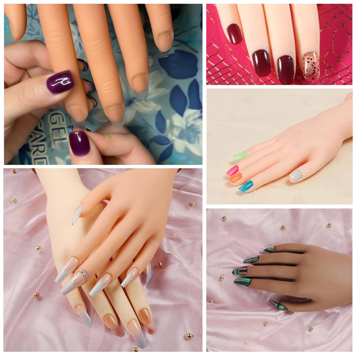 FU SHEN artist painting intricate nail art on the practice hand for practice