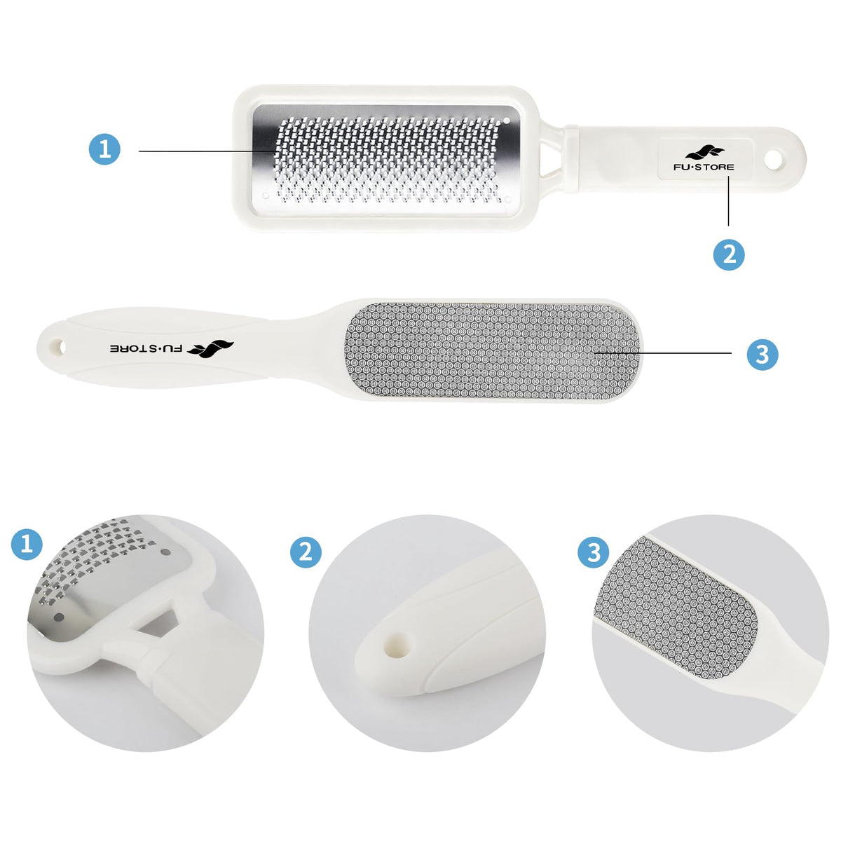 Fu Store using file on heel to demonstrate effective hard skin reduction