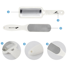 Fu Store using file on heel to demonstrate effective hard skin reduction