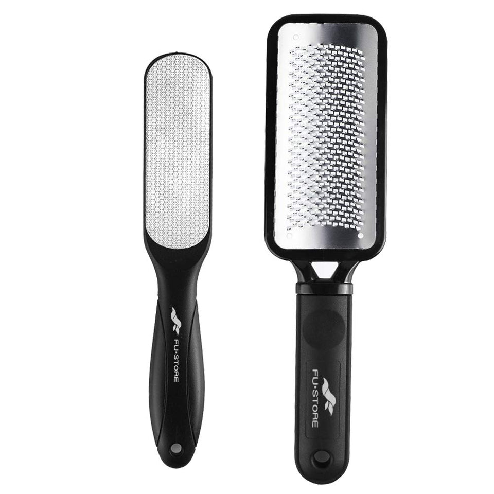 Fu Store front view of two foot files showing dual-sided rasp for fast smoothing