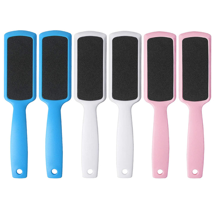 Fu Store front view of six pedicure foot files showing color variety and portability benefits