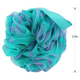 Fu Store four colored loofahs laid flat to show color options and family use labeling