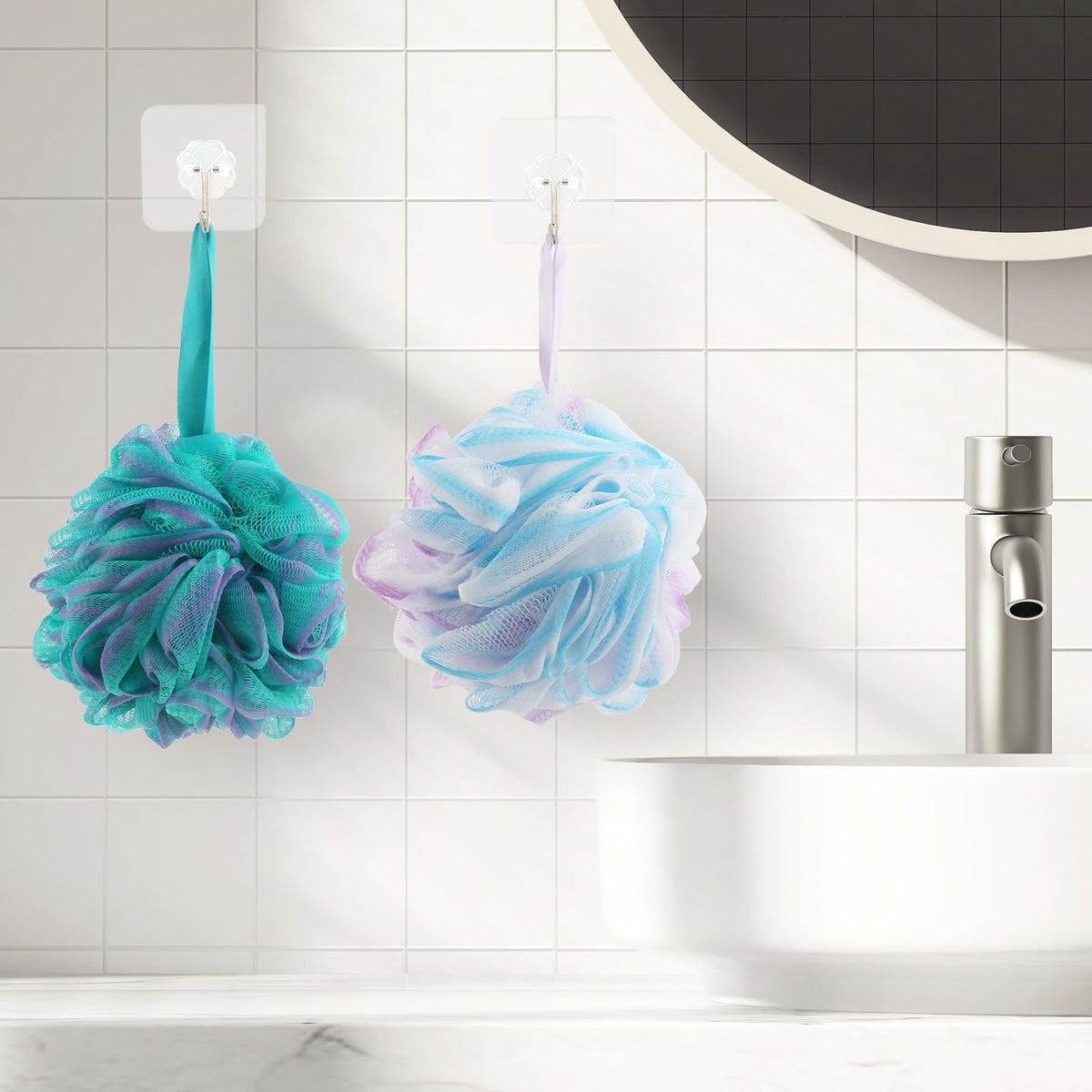 Fu Store loofah hanging loop on hook for quick drying and convenient storage
